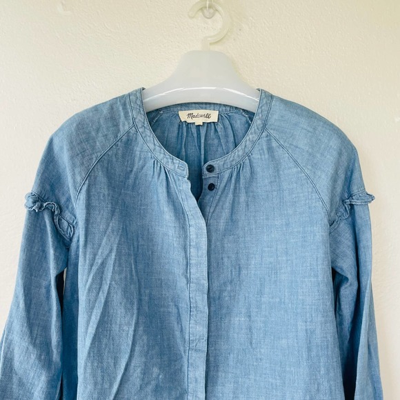 Madewell Size S Light Blue Denim Ruffle Shirt - Picture 4 of 11